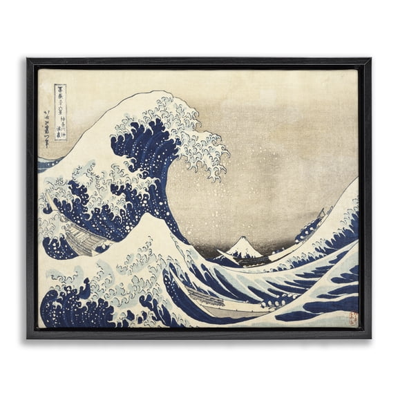 Stupell Industries Coastal Classic Tsunami Wave Black Floating Frame Canvas Art, 31 x 25, by Katsushika Hokusai