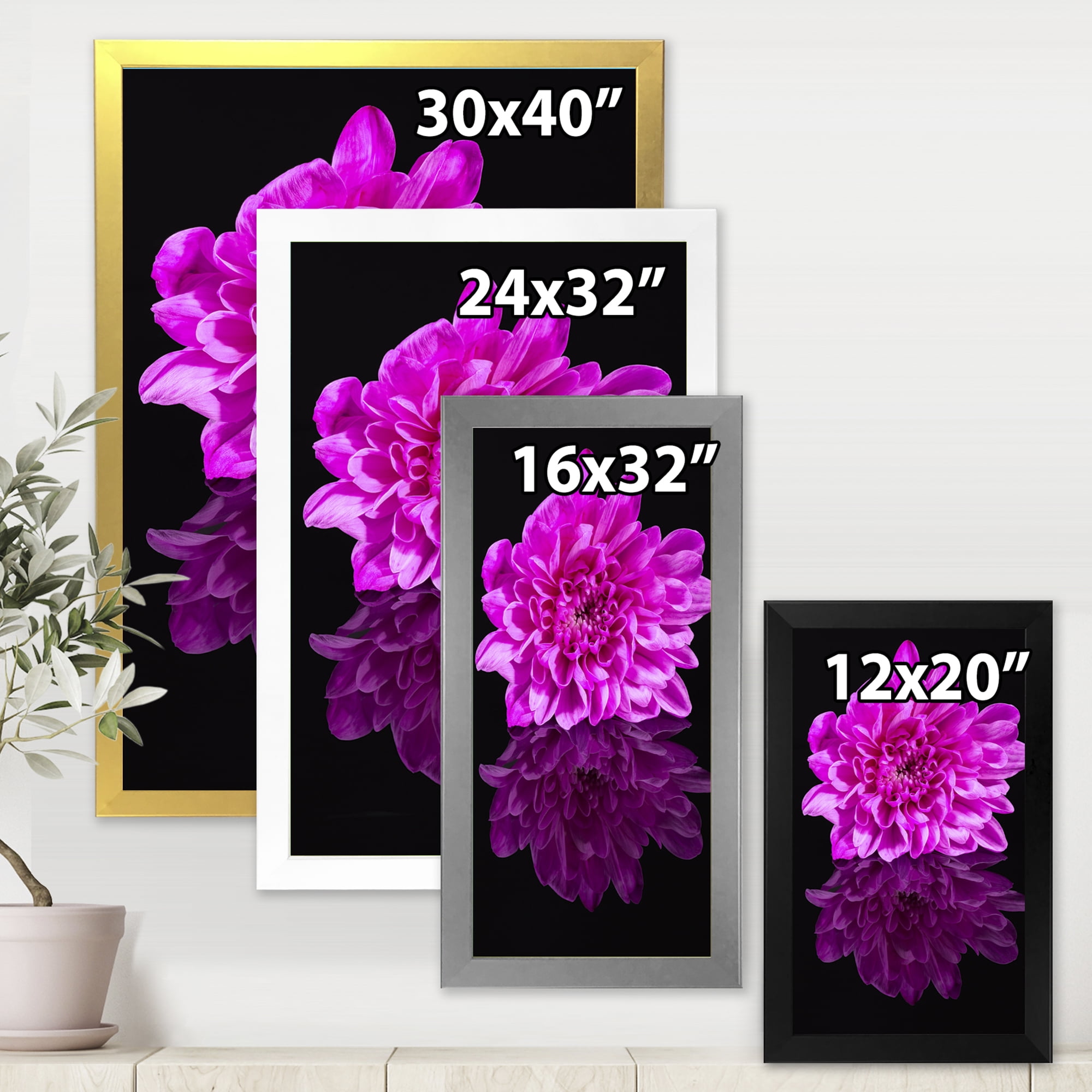 Designart 'Single Purple Chrysanthemum Flower On Black Reflection' Traditional Framed Art Print