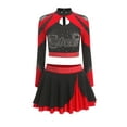 thumbnail image 3 of TiaoBug Women Cheerleading Outfit Adult Girls Cheer Uniform Dress Long Sleeve Color Block Crop Top with Skirt Set Red M, 3 of 7