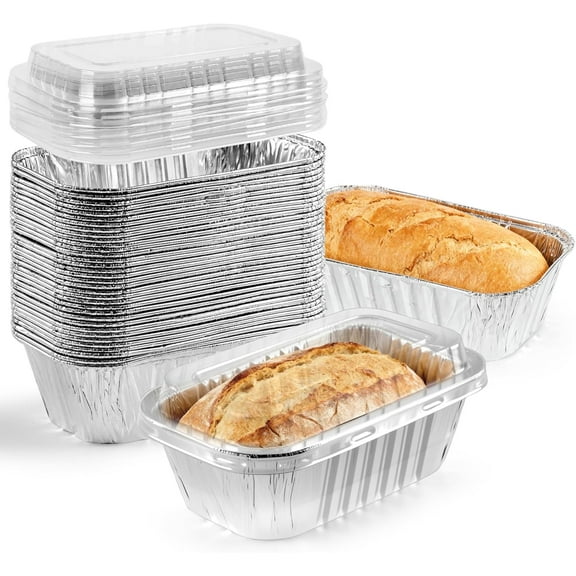 60 Pack 6"x3.5"x2" sposable Aluminum Loaf Pans with Chear Lids 1 lb Mini Foil Loaf Pans & Food Containers Small Aluminum Tin Foil Baking Pan for Cakes Bread Meat Loaves