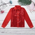 thumbnail image 3 of inlzdz Kids Boys Sequins Long Sleeve Button Down Dress Shirt 70s Disco Party Choir Jazz Dance Costume Red 4-5, 3 of 7