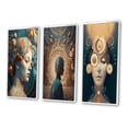 thumbnail image 3 of Designart "Futuristic Sci-Fi Beauty Portrait" Fashion Woman Framed Wall Art Set Of 3 - Gold Glam Frame Canvas Set For Living Room Decor, 3 of 6