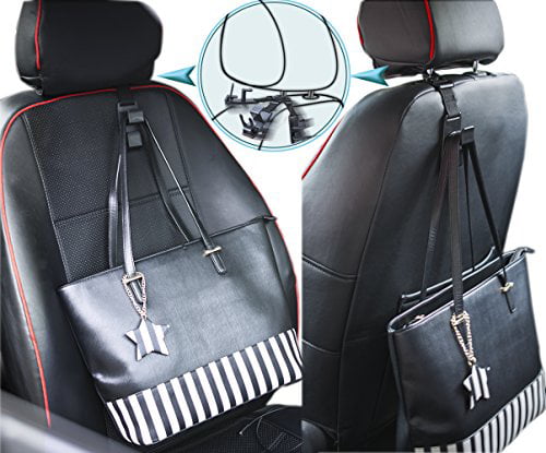 Heroway Adjustable Headrest Hooks for Car Black Purse Hanger Headrest Hook Holder for Car Seat Organizer Hook for Purse or Grocery Bags,2 Pack 