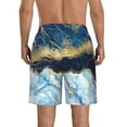thumbnail image 3 of Kll Blue Marble Gold Foil And Glitter Decor Men'S Casual Summer Beach Shorts Hawaiian Shorts With Pockets-X-Large, 3 of 9