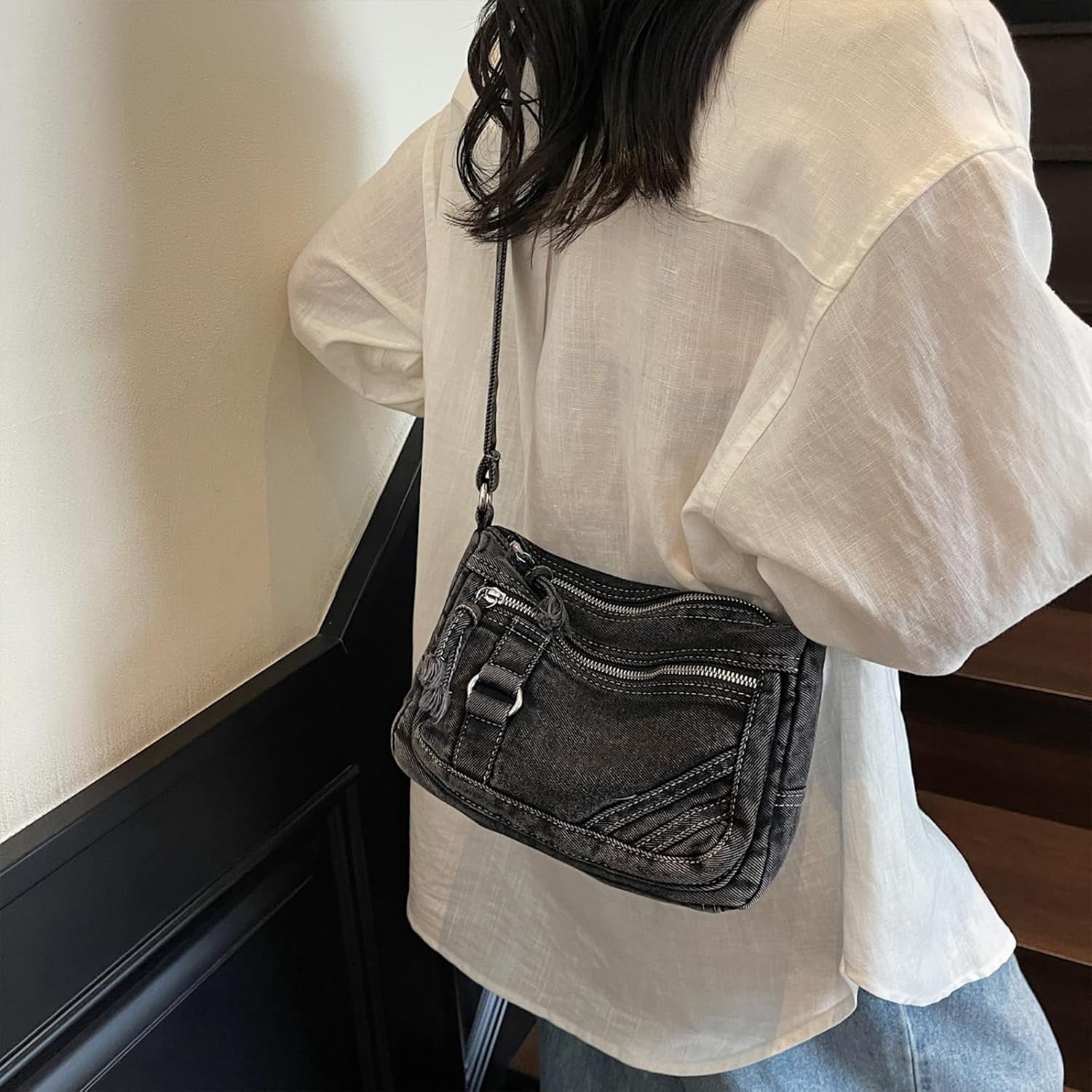Denim Crossbody Bags for Women Small Jean Purse Casual Denim Shoulder Bag Handbag