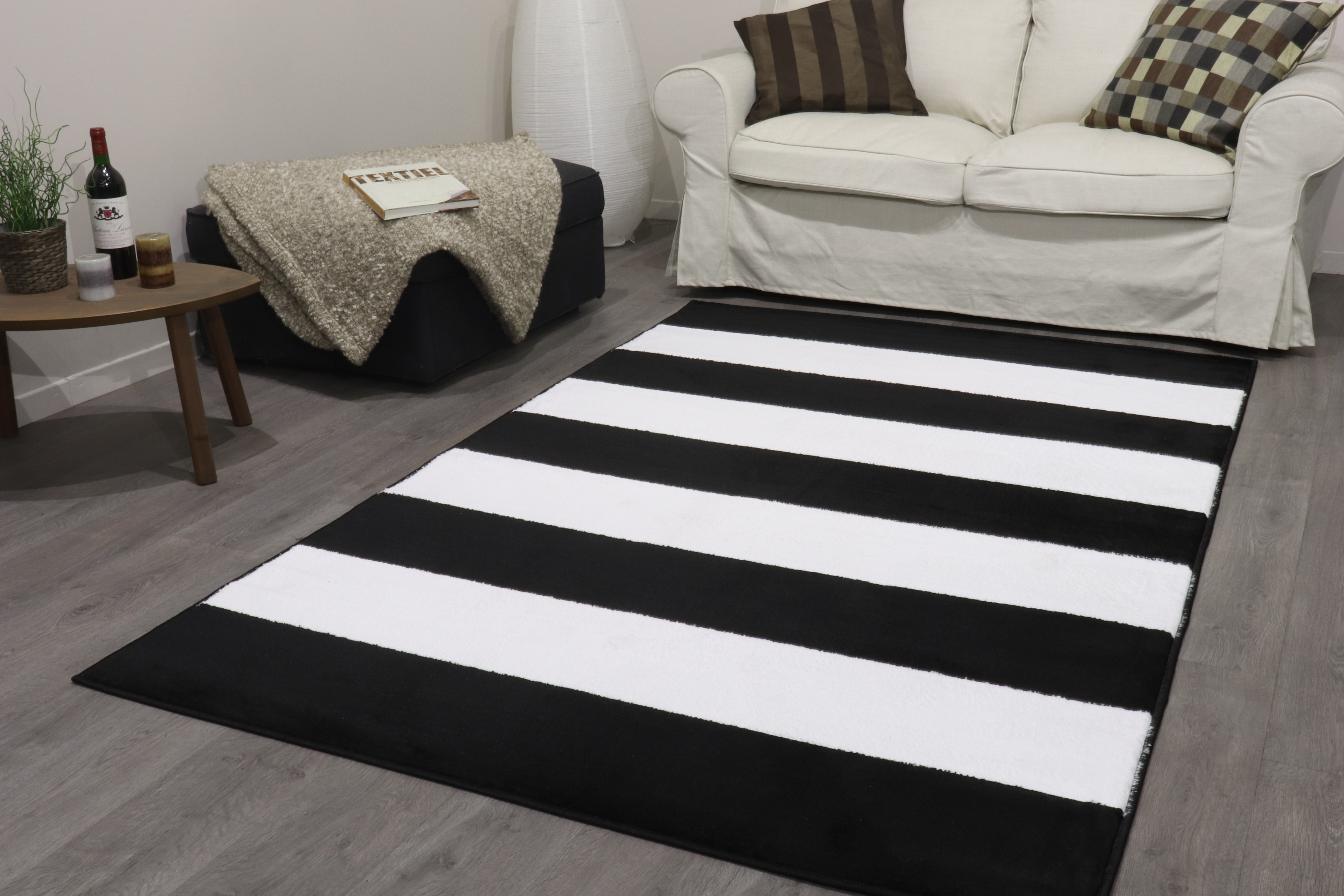 white striped living room rug