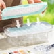 thumbnail image 1 of Paquete de 2 bandejas de cubitos de hielo de silicona con tapa, 64 cubitos de hielo reutilizables con cuchara para hielo para congelador, whisky, bebidas, cócteles, frutas JM, 1 of 5