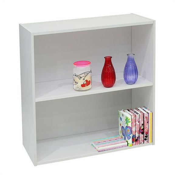 Darrin 2 Tier Open Shelf Bookcase Storage Organizer, White Wood, Contemporary