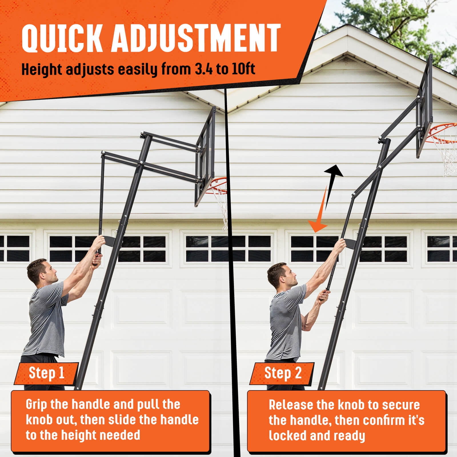 SERAY Adjustable Basketball Hoop 3.4-10 Feet, Portable Basketball Goal with 40 Inch Shatterproof Backboard & Wheels, Indoor/Outdoor Basketball System for Kids, Teens & Adults