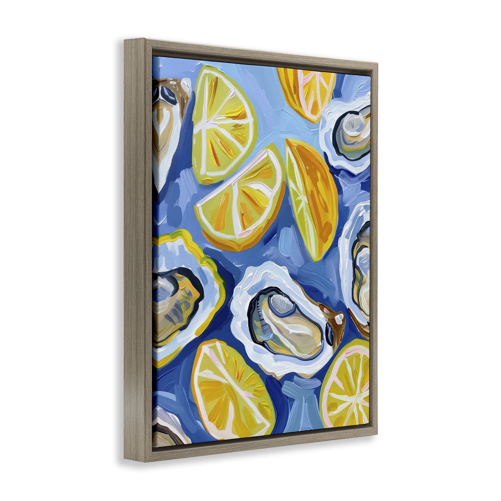 Stupell Industries Lemon & Oyster Pattern Food & Beverage Painting Brown Floater Framed Canvas Art Print Wall Art, 17 x 21