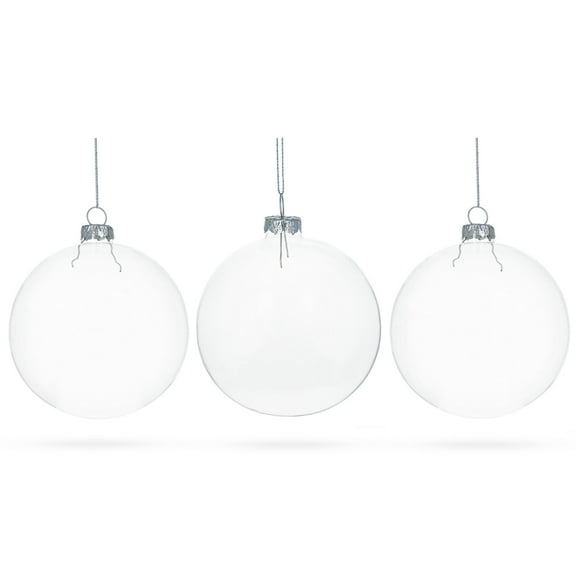Set of 3 Clear Glass Ball Christmas Ornaments 4.7 Inches (120 mm)