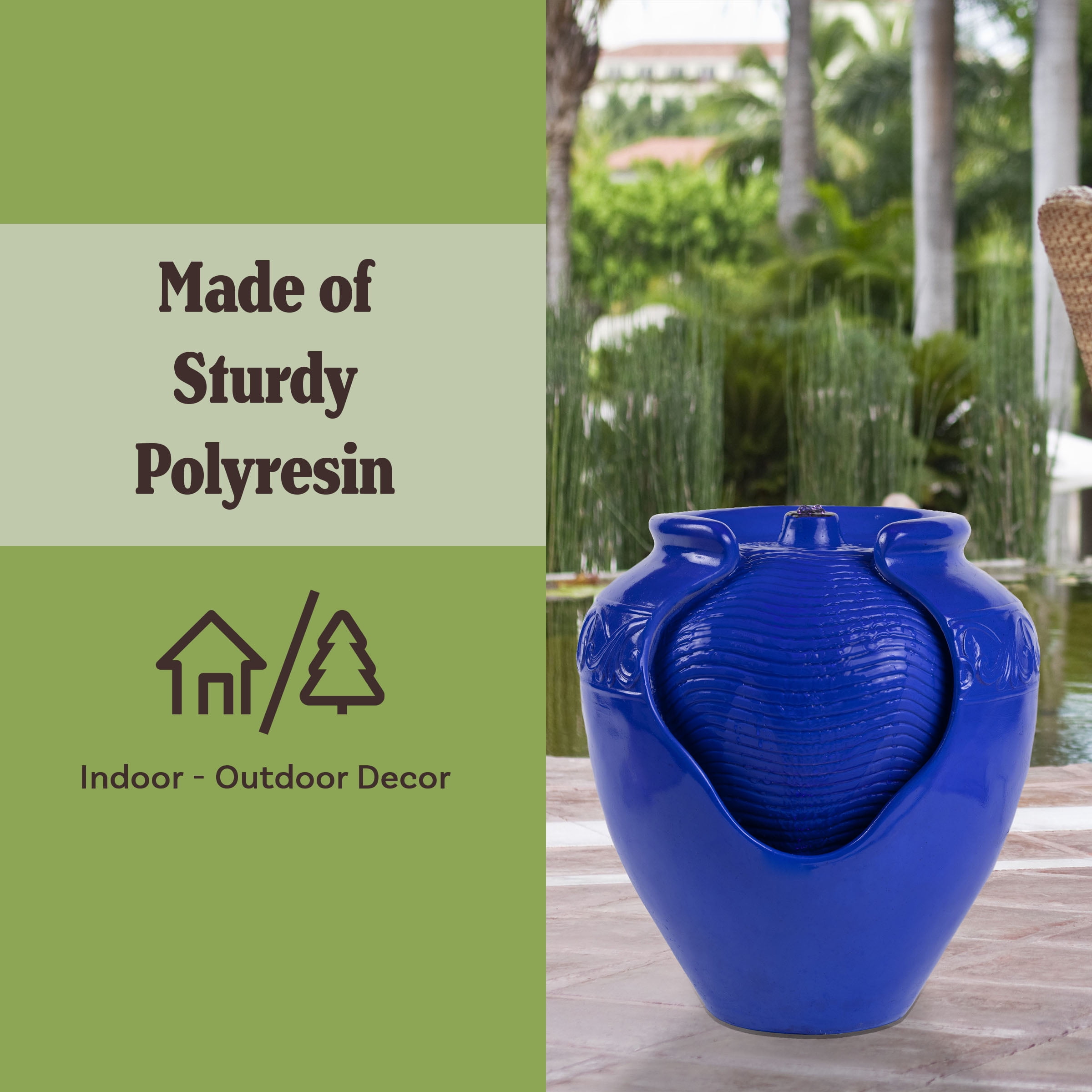 Pure Garden Jar Water Fountain – Indoor or Outdoor Water Feature with Electric Pump and LED Lights by Pure Garden (Cobalt Blue)