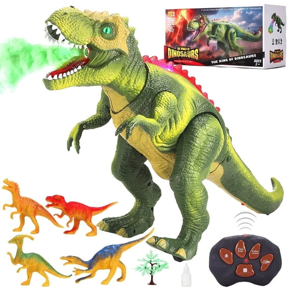 Gleamkid Remote Control Dinosaur Toy for Kids, Big T-Rex with Light up & Spray, Roar Walking Dinosaur Toy Gift for Age 3  Toddlers Boys Girls, Green