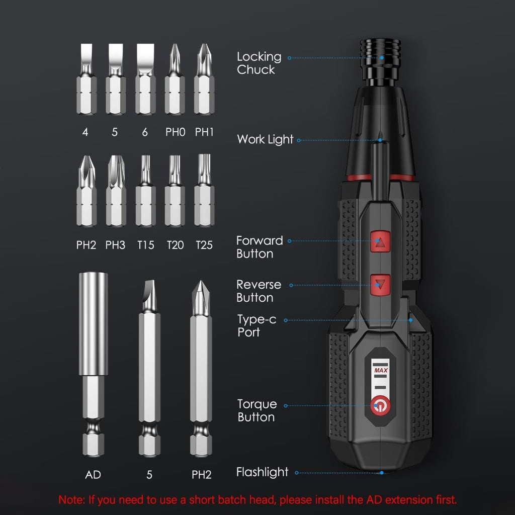 Cordless Electric Screwdriver Set 13Bits Double LED Lights Compact Design