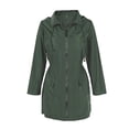 thumbnail image 2 of Defitshape Women's Hooded Rain Coat Outerwear Waterproof Anorak Windbreaker Long Casual Full Zip Winter Zip Pocket Wind Jacket Dark Green Large, 2 of 4