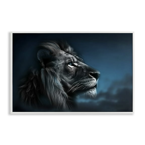 Stupell Industries Intense Gazing Lion Animals & Insects Painting White Framed Art Print Wall Art, 30 x 20