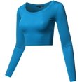thumbnail image 2 of Women's Basic Solid Stretchable Scoop Neck Long Sleeve Crop Top, 2 of 2