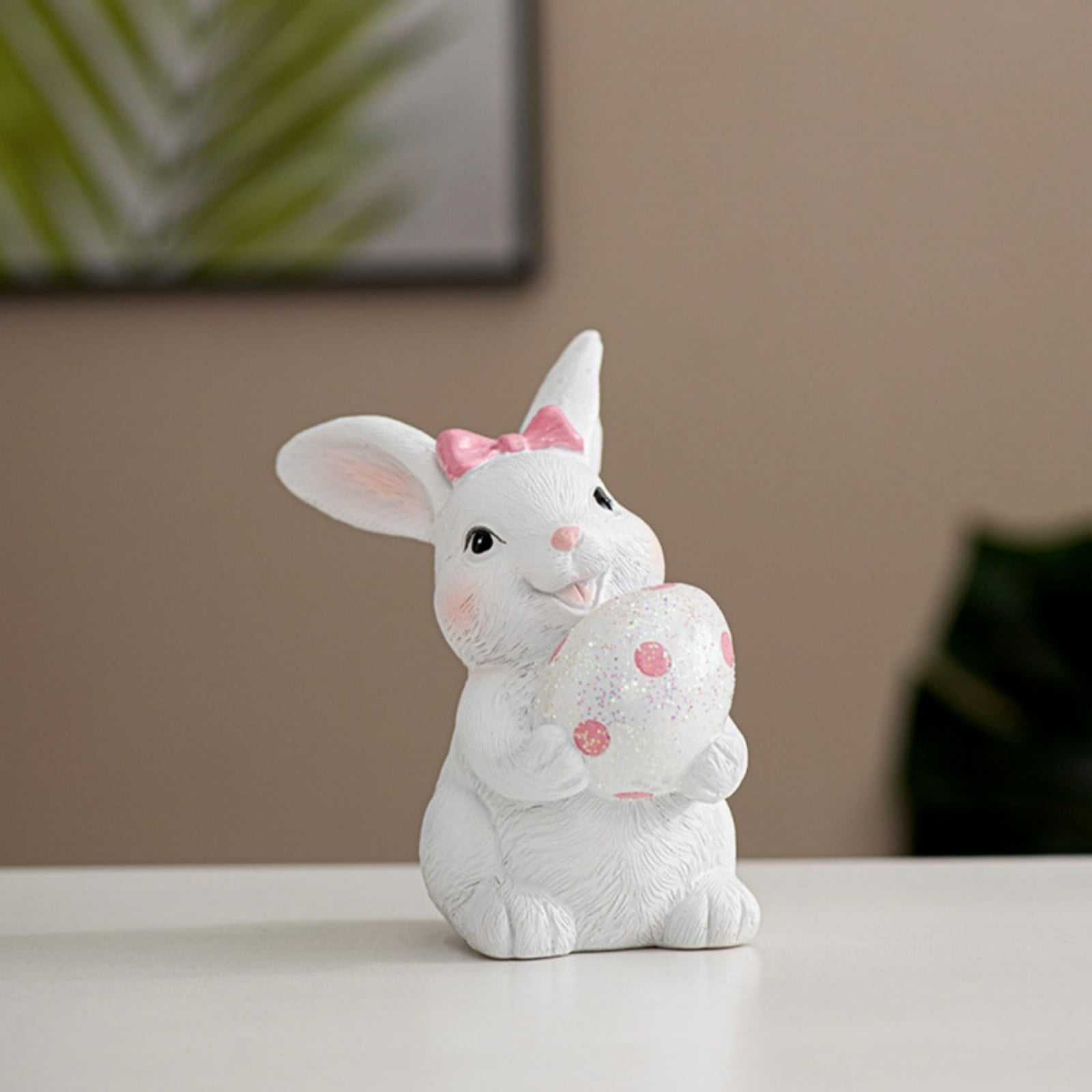 Resin Easter Bunny Holding Eggs White Adorable Rabbit Easter Egg Home Decor Ornament