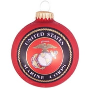 Holiday Time 3 1/4" Red Glass Ornament with Marine Logo and Motto 1 Count
