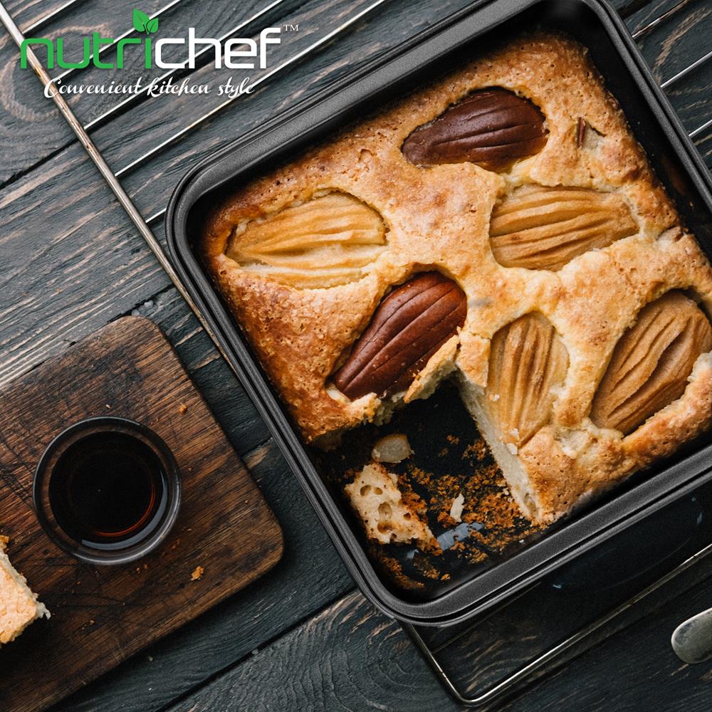 NutriChef Non-Stick Cake Square Deluxe Black Carbon Steel Pan, Quality Metal Bakeware for Cooking