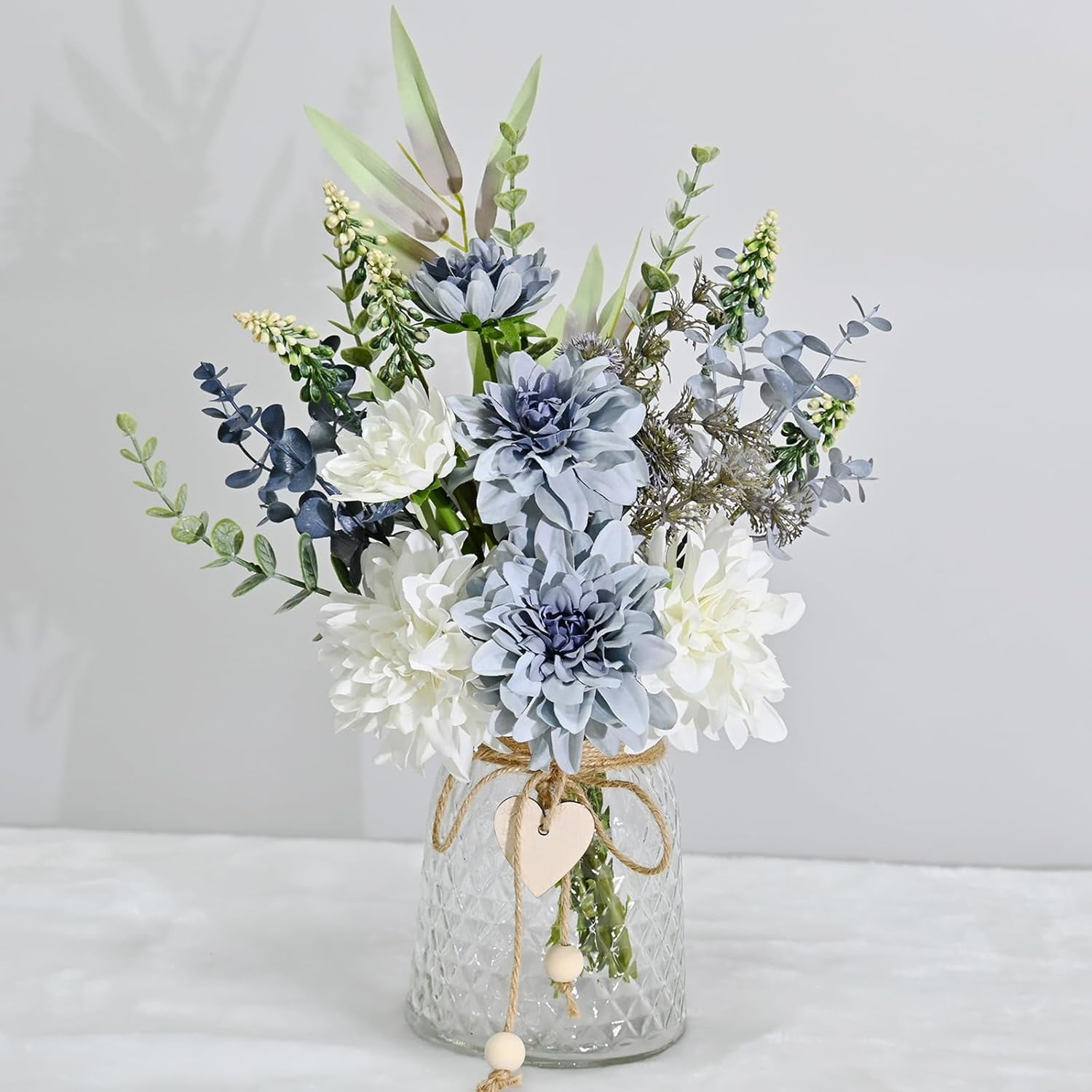 Vases Artificial Flowers Hydrangea, Artificial Fake Plant Eucalyptus Flower Decoration for Home Office, Farmhouse, Bathroom, Dining Table Center, Coffee Table Decoration