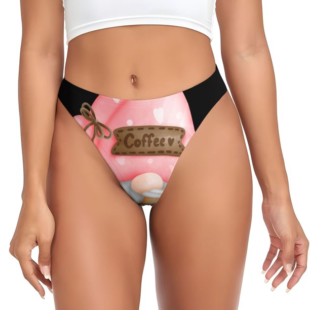 Balery Coffee Gnome (1) Tangas de Algodón para Mujer con Estampado – Ropa Interior Sexy, Transpirable, G-string-X-Small