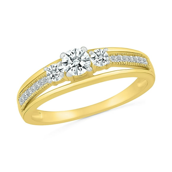 DGOLD 10kt Yellow Gold Round White Diamond Elegant 3 Stone Ring for Women (0.40 cttw)