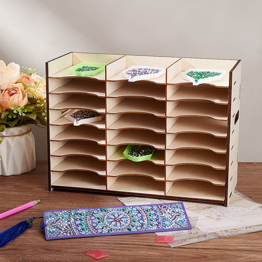 24 Grids Diamond Tray Holder Organizer Wooden Drill Pen Holder Multi-Boat Tray Storage Rack Wood Rhinestone Dot Tool Diamond Art Accessories