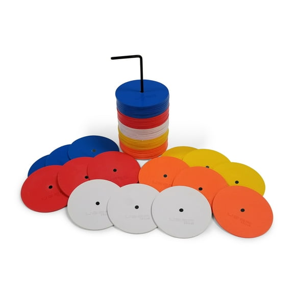 Uber Soccer Mini Flat Spot Markers (Orange, White, Yellow, Red, Blue) - 50 pack