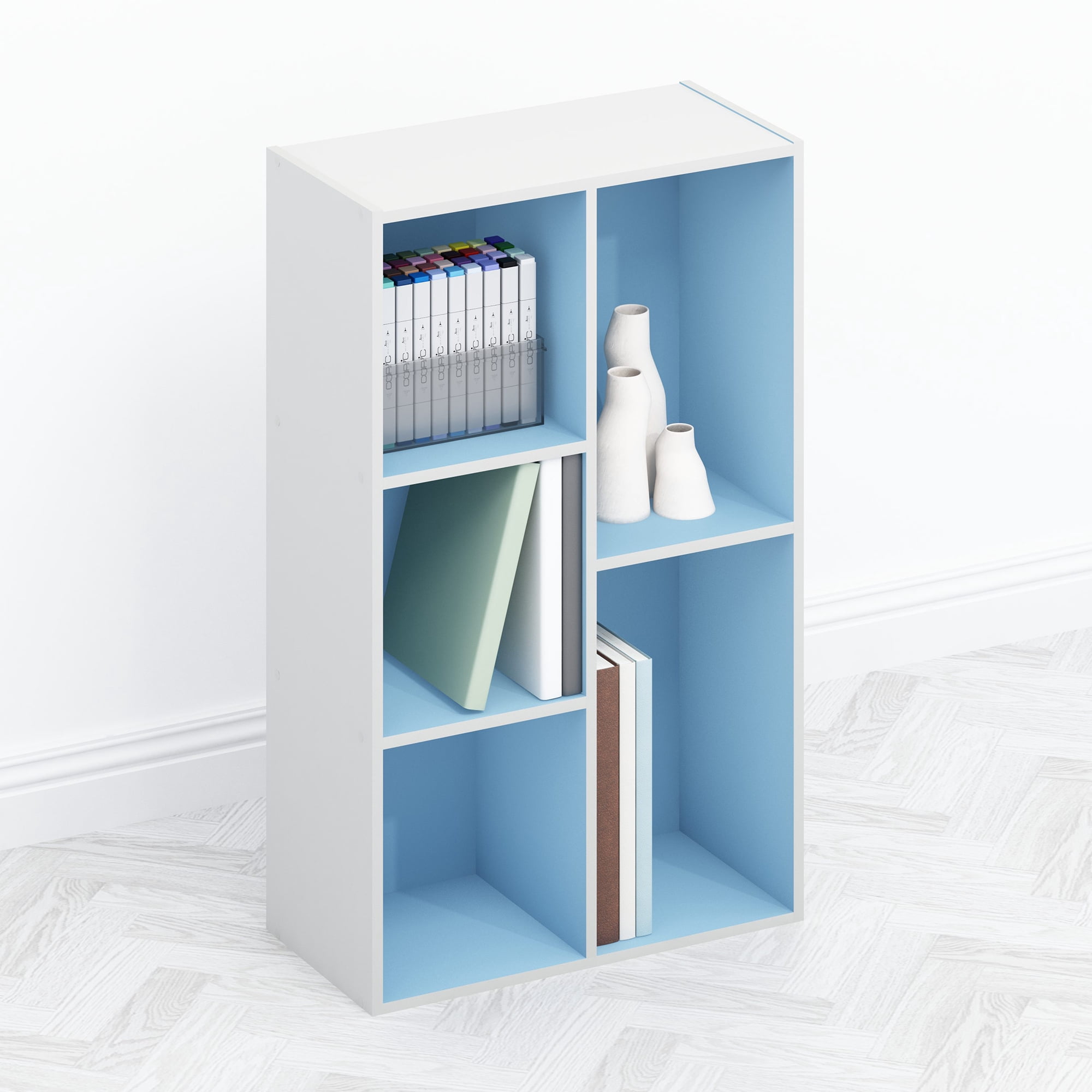 Furinno Tomi Organizer Bookcase, Bookshelf, 5-Cube, Light Blue