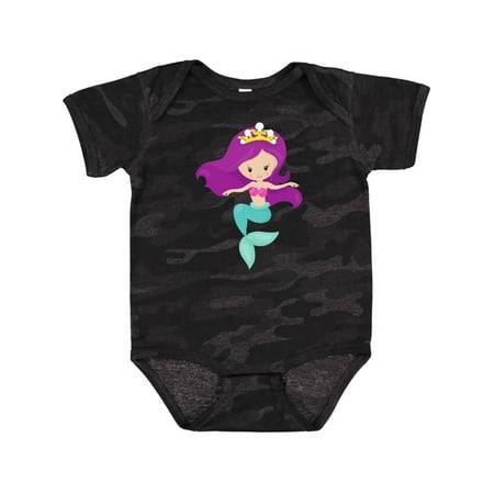 

Inktastic Cute Little Mermaid Purple Hair Crown Gift Baby Girl Bodysuit