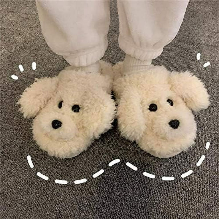 quchan Dog Cotton Slippers Female Cute Cartoon Indoor Household Warm Girl Cotton Shoes Winter Warm Color White Dog Shoe Size 38 39