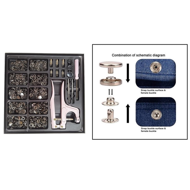 100 piezas Kit de sujetadores a presión Botones a presión Pernos de presión con alicates de perforación Kit de broches para ropa para ropa Chaquetas Negro Baoblaze botones de snaps