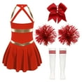 thumbnail image 2 of Alvivi Kids Girls Cheerleading Outfits Cheer Leader Sleeveless Dance Dress with Stocking Pom Poms Set A Red 10, 2 of 7