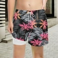 thumbnail image 2 of WERYOUNG Boys Girls Swim Shorts Summer Fashion Tropical Leaves Printed Elastic Waist Drawstring Stretch Swim Trunks With Liner Breathable Beach Pool Shorts,Black,10-12 Years, 2 of 4