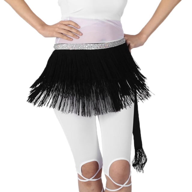 Bufanda de Cadera Pañuelo de Cintura con Borlas Triángulo para Danza de Negro Hugo Bufanda de la cadera de la danza del vientre de la mujer