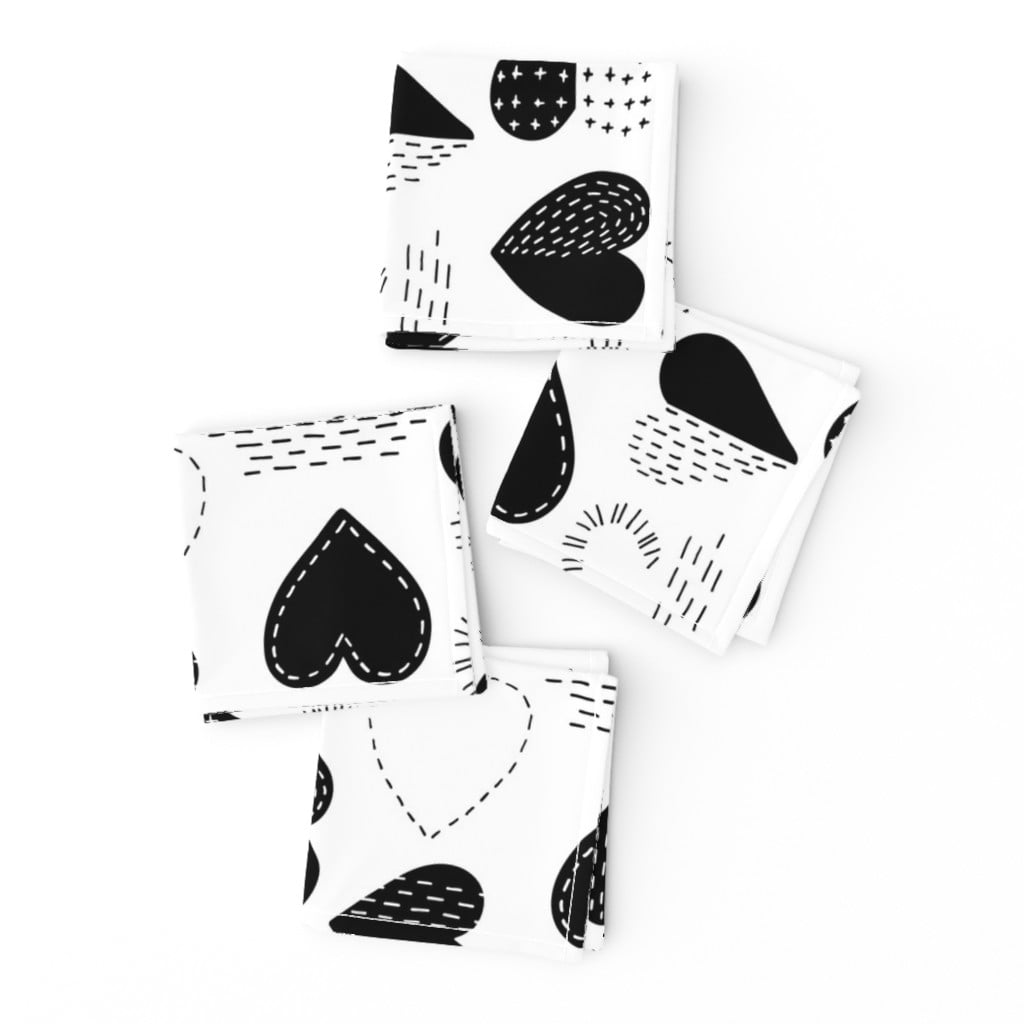 Hearts I Love You Valentines Black Cotton Dinner Napkins by Roostery Set of 2