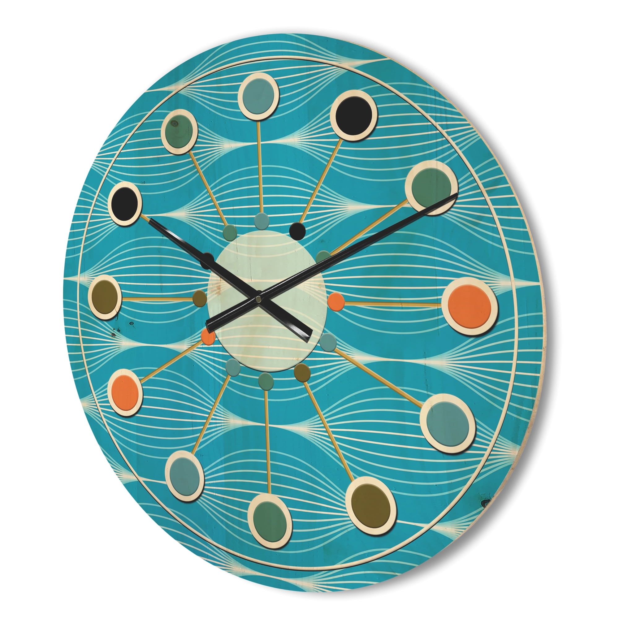 Designart 'Light Blue Abstract Wave pattern' Mid-Century Modern Wood Wall Clock