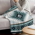 thumbnail image 3 of Teal Gray Boho Blanket Soft Cozy Warm Throw Blanket for Couch, Plush Fuzzy Flannel Fleece Blankets for Sofa, Southwestern Ethnic Abstract Geometric Bed Blankets Lightweight Gifts for Women, 50"x60", 3 of 9