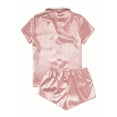 thumbnail image 3 of Jalioing Sleepwear Set for Women Satin Short Sleeve Button Shirt with Cozy Bow Shorts Cute Comfy Pajama Suits (Small, Pink), 3 of 3