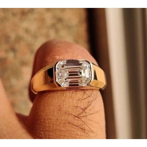 2Ct Emerald Cut Lab Created Diamond Men's Engagement Ring 14K Yellow Gold Plated