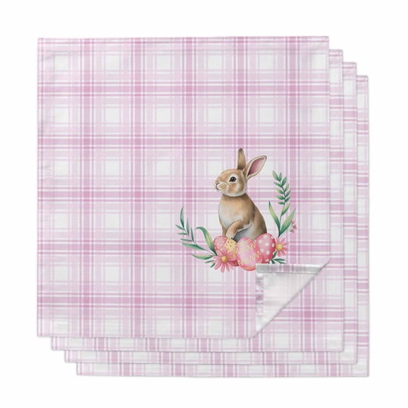 Cloth Napkins Set of 4 - 20x20 Inches, Pink Easter Washable Reusable Table Napkins, Bunny Eggs Spring Floral Stripes Farmhouse Soft & Absortbent Dining Napkin for Party Wedding Hotel Restaurant