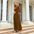thumbnail image 6 of Women'S Elegant Velvet Belted Pleated Long Sleeve Cocktail Party Formal Wedding Guest A-Line Maxi Long Dress Brown M, 6 of 9