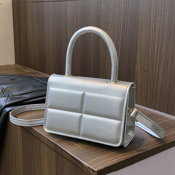 Bolso de hombro Mujer Cuadrado Color sólido PU Moda Plaid Satchel Bolsos Plata Sywqhk Para Estrenar