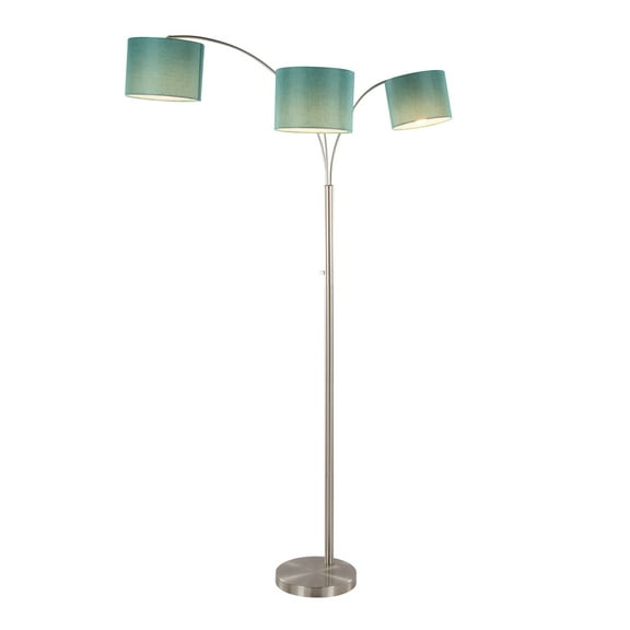 LumiSource 84" Metal Floor Lamp with Three Lights & Linen Shades Brushed Nickel/Turquoise Shade