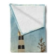 thumbnail image 2 of Lighthouse Soft Flannel Fleece Blanket, Sandy Coastal Beach with Lighthouse Sea Waves Wind Wooden Fence Pine Tree Clouds, Cozy Plush for Indoor and Outdoor Use, 50" x 70", Multicolor, by Ambesonne, 2 of 5