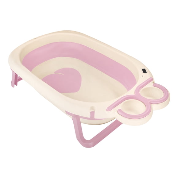 Bañera Plegable para Bebé Ideen con Termómetro Digital Antideslizante Portátil Tina de Baño Infantil con Tapón de Desagüe Color Rosa 1 Pieza