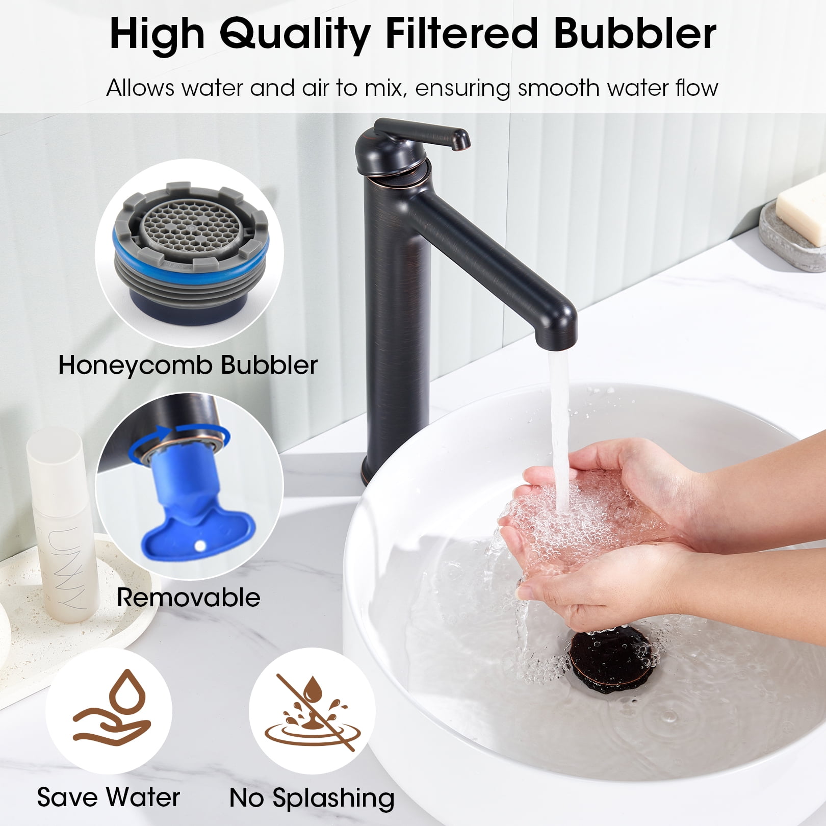 Wowkk Oil Rubbed Bronze Bathroom Faucets 9.84" High Spout Tall Basin Faucet, Single Handle Bathroom Sink Faucet with Pop Up Drain and Faucet Supply Lines