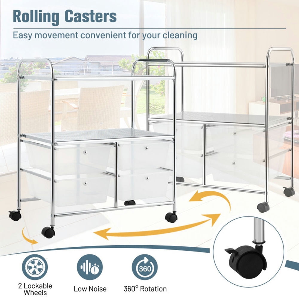 Demi Bonn 4 Drawers Shelves Rolling Storage Cart Rack with 4 Universal Casters, Transparent