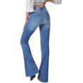 thumbnail image 4 of Jeans acampanados para mujer Jeans acampanados de talle alto con pantalones de mezclilla rasgados de pierna ancha clásica Azul claro 70, 4 of 5